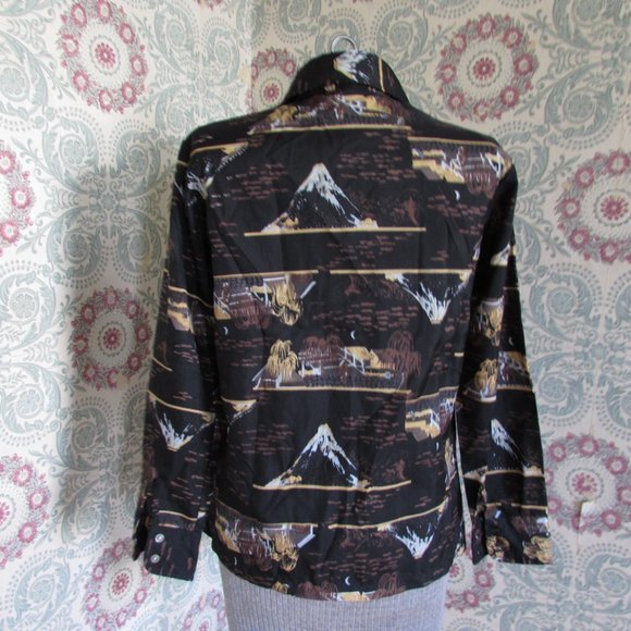VINTAGE 1970s Black Polyester Volcano Button Down Shirt - Picture 5 of 7